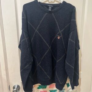 Gant Xl 100% Merino Wool Logo Crest Blue Sweater W Design